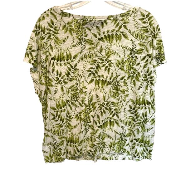 Tahari Leaf Print Top Womens Large Green Leafy Linen Lyocell Coastal Tee - Picture 3 of 6